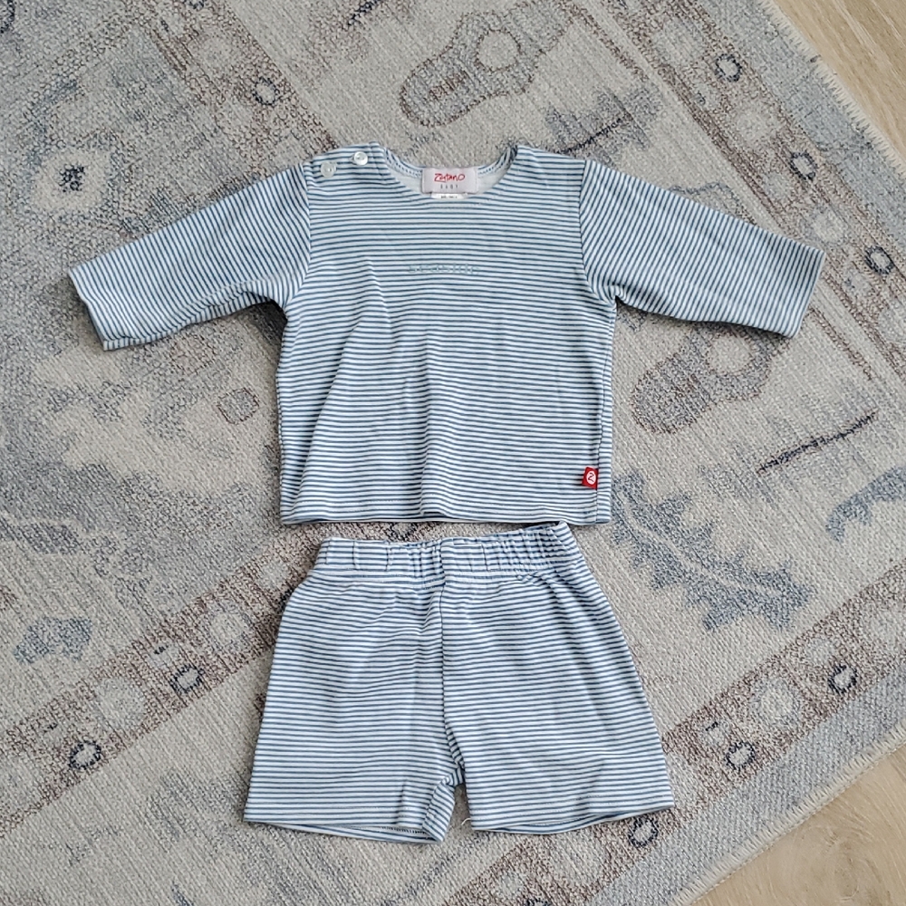 Zutano Baby Seaside Florida 30A Blue Striped Shirt And Shorts Outfit Sz0-6m